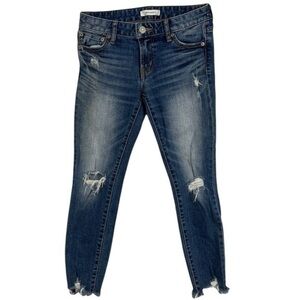 Moussy Mid Rise Frayed Hem Distressed Straight Leg Jeans